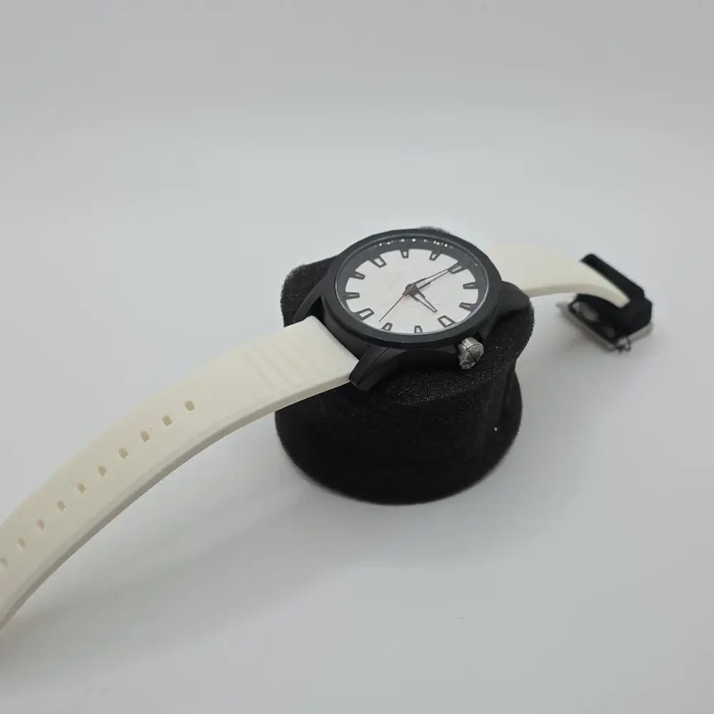 Armani Exchange White Silicone Band Black Stainless Steel Analog Watch 3 ATM